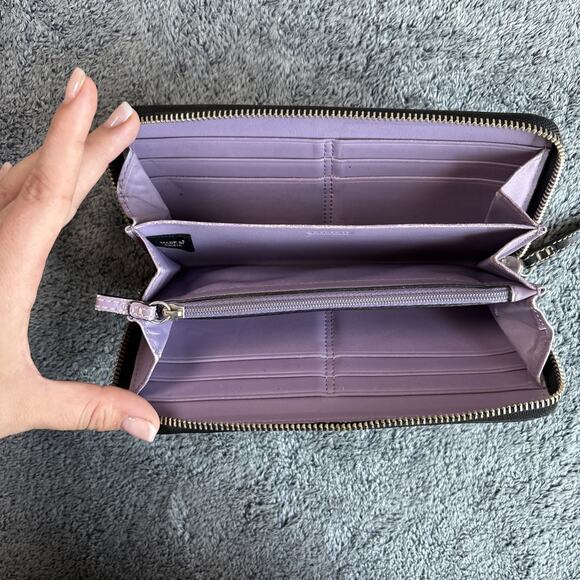 Coach Chelsea Leather Accordion Zip Around Logo Organizer Wallet Black & Purple - Picture 4 of 8